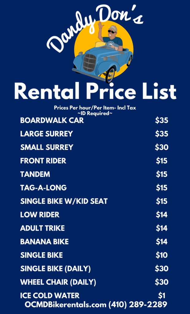 Image shows the prices for bike rentals
